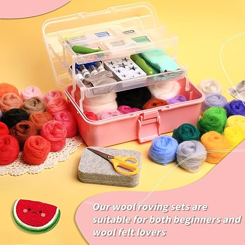 JUPEAN 221 Pcs Needle Felting Kits for Beginners Adults Wool Felting Kit | 43 Color Needle Felting Wool Roving Needle Felting Supplies with Felting Molds Foam Mat and 4 Sizes Felting Needles - style: Style D