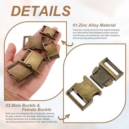 HARFINGTON Metal Quick Side Release Buckles Zinc Adjustable Quick Release Buckle Replacement Snaps Clips Clasps - color: Bronze, size: 5/8"(16.2mm)
