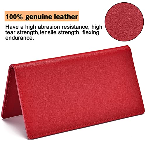 Hoffi Checkbook Covers for Personal Duplicate Checks, Genuine Leather Checkbooks Register Cover Holder Wallets for Women & Men (Red) - color: Red