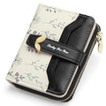 GAEKEAO Small Wallets Woman RFID Blocking Vegan Leather Bifold Floral Ladies Purse Card Holder with Zipper Pocket ID Window - color: Z-Black