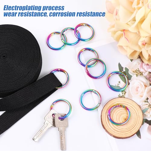1 Inch Spring O Rings Buckles-10 Pcs Rinbow Spring Gate Rings Clasps | for Purse Shoulder Bag-Round Spring Hooks Carabiner Snap Clips for Handbag Key Chains DIY Crafts - color: Rainbow Spring Rings-10pcs-1 Inch