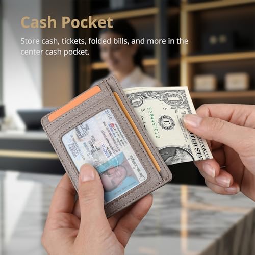 Buffway Slim Minimalist Front Pocket RFID Blocking Leather Wallets for Men and Women - Lichee Khaki - color: Lichee Khaki