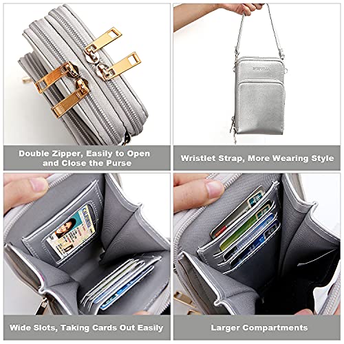 Crossbody Cellphone Purse Women Touch Screen Bag RFID Blocking Wallet Handbag Shoulder Strap - color: Silver-small, size: Small