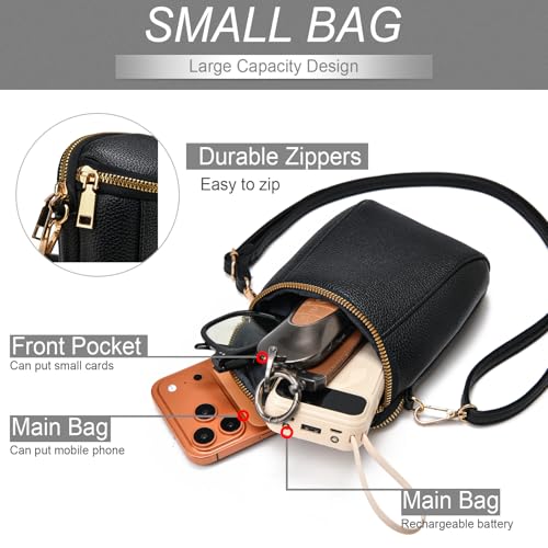 Cell Phone Purse Small Crossbody Bag for Women Leather Stylish Mini Shoulder Bag Wallet Pouch Lightweight Pockets Handbags - color: Black and Gold