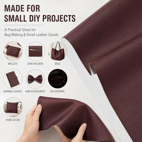 SHISU Brown Faux Leather Upholstery Fabric - Lychee Grain Vinyl for Sewing - color: Brown, size: Approx. 0.7mm, 19.7" × 55.0"
