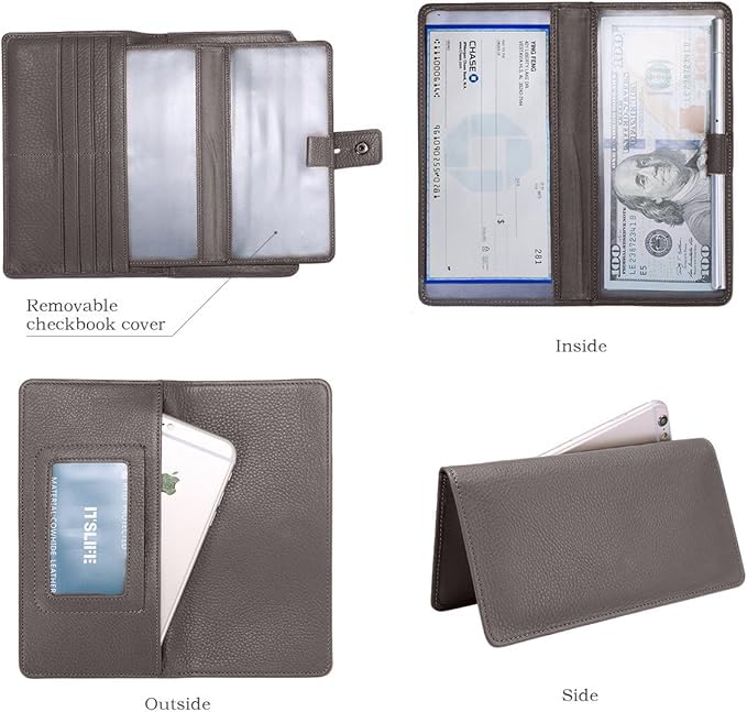 Itslife Womens Wallet,Large Capacity RFID Blocking Leather Wallets Credit Cards Organizer Ladies Wallet with Checkbook Holder - color: Gray