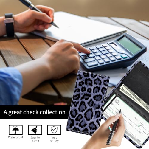 Checkbook Cover for Personal Checkbook, Cute Pu Leather Check Book for Women & Men, Slim Checkbook Holder with Pen Holder and Built-in Clear Plastic Divider, Cool Leopard - color: Cool Leopard