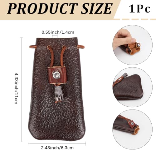 4.33 x 2.48 Inch Medieval Cowhide Leather Drawstring Coin Pouch Vintage Change Purse Mini Genuine Leather Jewelry Storage Bag Waterproof Dice Holder Bag for Men Women Earphone Earring Money - color: brown