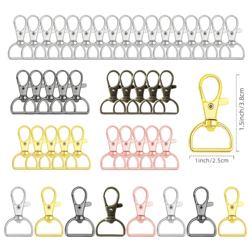 50Pcs Swivel Clasp Hooks D Ring Key Chain Clips, Metal Lobster Claw Clasps Trigger Clip Lanyard Snap Hook for Keychains Making Purse Hardware DIY Crafts 1 Inch (Gold) - color: Gold