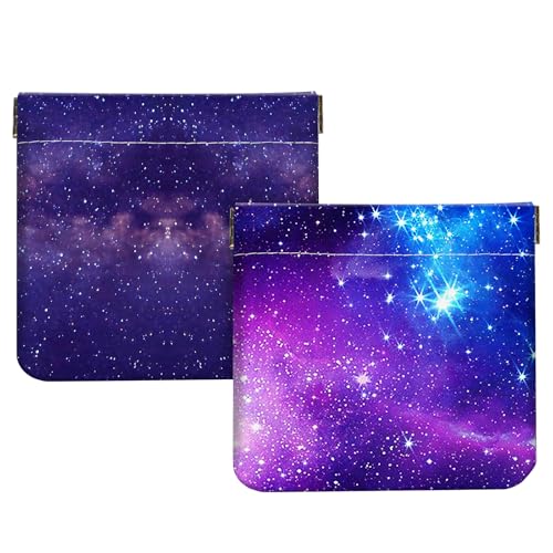 2Pcs PU Leather Small Squeeze Coin Purse Pouch Mini coin Bag Unique And Cute Wallet Cosmetic Bags Change Bag For Women Girls Men （Purple Starry Sky - color: Purple Starry Sky