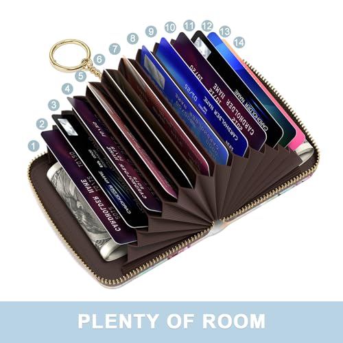 Credit Card Holder, Small RFID Wallet Slim Leather Card Organizer Case - color: B-Watercolor Flowers, size: Wrist Strap