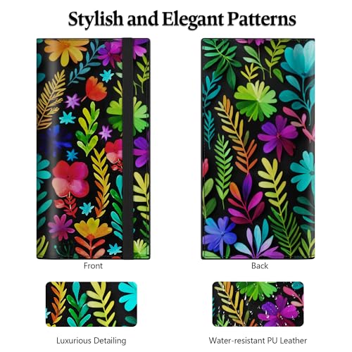 Airkit Nocturnal Garden Checkbook Cover for Personal, PU Leather for Women | Check Book Holder, with Elastic Band, Pen Holder & Transparent PVC Divider for Duplicate Checks - color: Nocturnal Garden