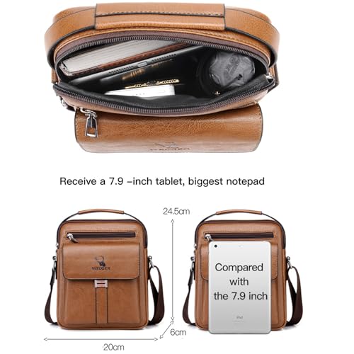 Messenger Bag for Men Crossbody Shoulder Purse Small Vintage PU Leather Satchel Pouch Side Crossover Handbag - color: Men Handbag for Brown