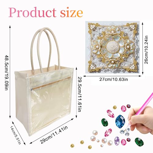 Xylzzuit DIY Pearl Painting Canvas Tote Bag Kit 11.42IN Diamond Art Handbag for Women Shopping Grocery Bag Dots Beads Art Craft Gift (Flower02) - color: Flower02