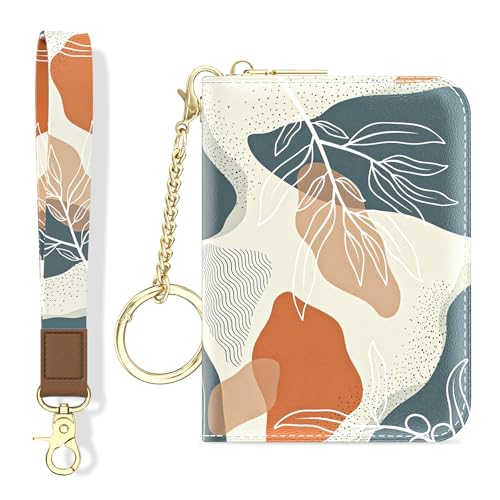 Credit Card Holder, Small RFID Wallet Slim Leather Card Organizer Case - color: B-Desert Leaf, size: Wrist Strap