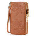 GOIACII Women's Wallet RFID Blocking Leather Wristlet | 2 Zip Around, Large Capacity, Credit Card Holder, Ladies Phone Clutch Purse - color: A04 Brown