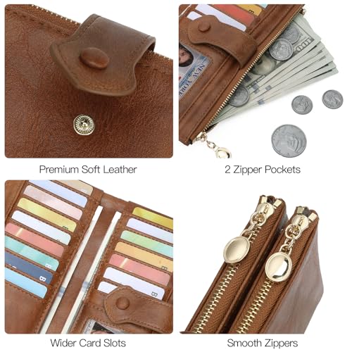 GOIACII Wallet for Women Ladies Wallets Double Zippers Clutch Purse Brown - color: B02 Brown
