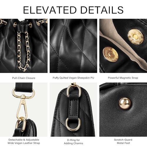 CLUCI Quilted Leather Handbag, Soft Tote Bags for Women with Adjustable Strap, Crumpled Shoulder Purse Tabby Slouchy Hobo Bag - color: Black