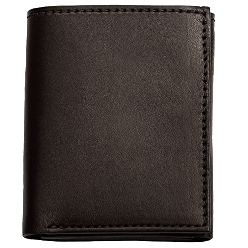 Bullhide Belts Full Grain Bridle Leather Trifold Wallet Black | ID window, Made in USA - color: Black
