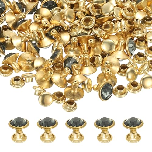 PATIKIL 8mm Leather Rivets, 70 Sets Rhinestone Rivet Studs Double Cap Spikes Rivet for Leather Crafting for Decor Repair DIY Clothing Belts Bags Shoes, Gray Gold Tone - color: Gray, size: 8mm
