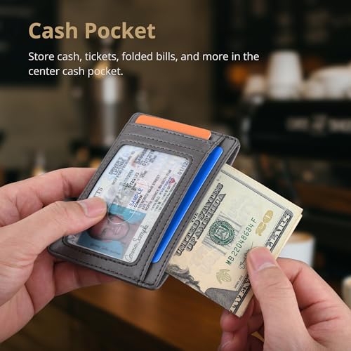 Buffway Slim Minimalist Front Pocket RFID Blocking Leather Wallets for Men and Women - Alaska Grey - color: Alaska Grey