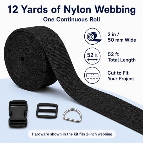 RNKP 2-Inch Buckle and Strap Kit, 12 Yards Nylon Webbing, D-Rings - size: 2" 12 Pcs Buckle Set
