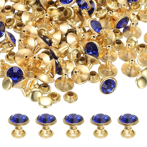 PATIKIL 8mm Leather Rivets, 70 Sets Rhinestone Rivet Studs Double Cap Spikes Rivet for Leather Crafting for Decor Repair DIY Clothing Belts Bags Shoes, Dark Blue Gold Tone - color: Dark Blue, size: 8mm