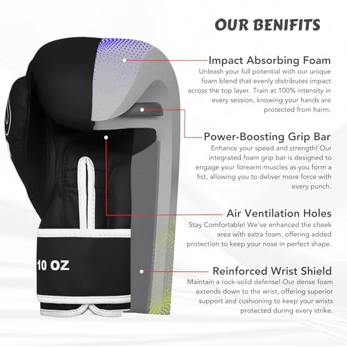 PSS Boxing Gloves for Kids/Youth Training Sparring, Kickboxing, Muay Thai, MMA, Heavy Punching Bag Mitts Focus Pads Workout Durable PU Leather, High-Density Foam Padding 4 6 8 10 Oz - color: White, size: 8 oz