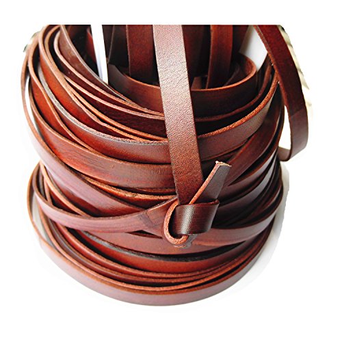 Glory Qin 2 Yards 10mmx2mm Genuine Cow Hide Flat Leather Strip, 10mm Wide Real Leather Craft for Jewelry Making LeatherRush (Brown 2 Yards) - color: Brown 2 Yards