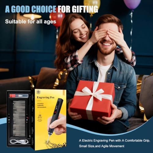 GANGZI Engraving Pen Set - Engraving Pen for Metal Wood Glass and Plastic | Beginner Friendly - Rechargeable-Gift Grade Kit for Artists & Beginners Cool Birthday Gift for Teen Boys（Black） - color: Black