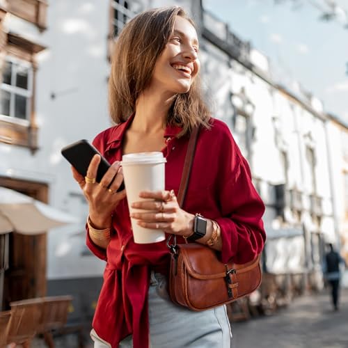 HESHE Leather Small Crossbody Bag for Women Satchel Purse Mini Shoulder Bag | Designer Real Genuine Leather Travel Casual Purse Adjustable Strap Sacthel Hobo Purses Zippered Pockets Magnetic Snap Closure - color: Brown