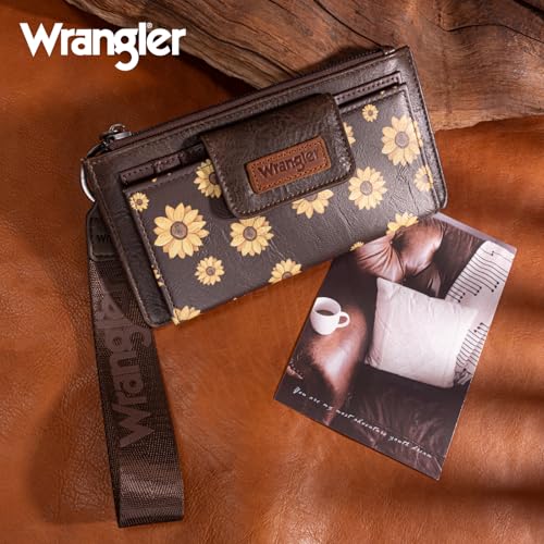 X Wrangler Western Wallet for Women Card Cases & Money Organizers Wristlet Wallet with Zipper Pocket - color: X Coffee