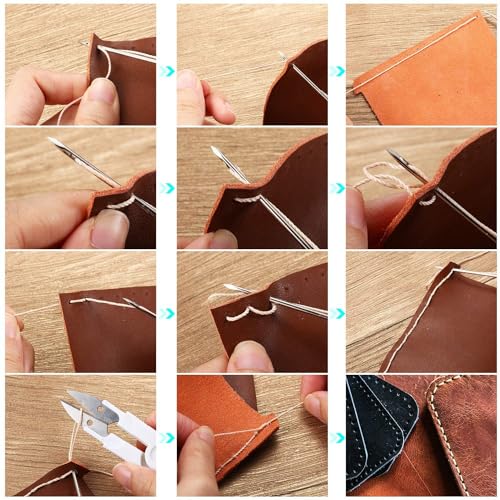 GTAAOY Sewing Awl Kit, Portable Awl Tool Stitching | 23 PCS Professional Speedy Stitcher Sewing Awl Kit with Waxed Thread, Straight Bent Needles DIY Leather Sewing Repair Craft