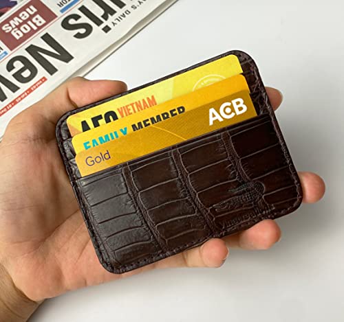 HATA Brown Minimalist Credit Card Holder Leather RFID Blocking Slim Front Pocket Small Wallet for Men And Women Bussiness Travel ID Case Handmade Gift Father Boss Son BROWN-CARD-12 - color: Mini Card Holder-Brown-Croc Belly