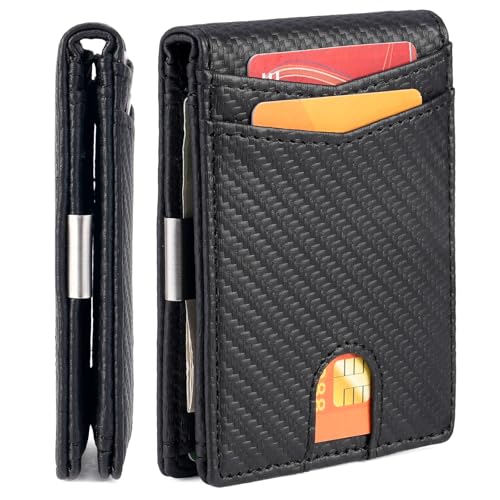 FALAN MULE Mens Wallet with Money Clip RFID Blocking Minimalist Front Pocket Wallets for Men Slim Bifold Card Holder - color: Ob-Black