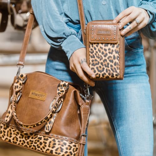 Wrangler 3Pcs Doctor Bag Sets for Women Top-handle Satchel Bag with Cell Phone Handbag and Coin Purse - color: Brown Leopard
