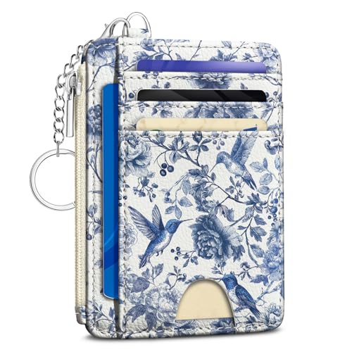 Kelvoris Credit Card Holder Small Wallet Women, Slim RFID, HummingBird | Keychain, Zipper Coin Pocket, Front Pocket Thin Travel Card Case, Minimalist, 6 Card Slots, 1 ID Window, Ladies Gifts Woman - color: Bird