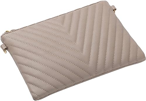 B BRENTANO Chevron Embroidered Crossbody Clutch Bag Pouch with Removable Wristlet & Adjustable Shoulder Strap - color: Taupe
