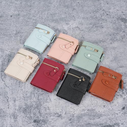 Women's Multi-Card Slot Wallet - Small Zipper Coin Purse with Snap Button Closure & ID Window - color: Black