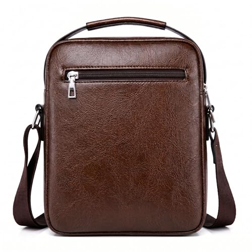 Crossbody Bag for Men, PU Leather Shoulder Messenger Bag with Handle - color: Deep Brown