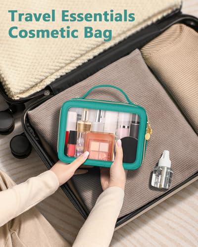 Soimeat Clear Makeup Bag, Portable Travel Cosmetic Bags, Multipurpose Leather Toiletry Bag with Zipper, Waterproof Transparent Cosmetic Organizer for Women, Medium, Green - color: Green, size: Medium