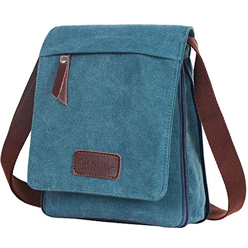 Berchirly Small Vintage Canvas Leather Messenger Crossbody Bag Pack Organizer - color: Blue, size: Medium