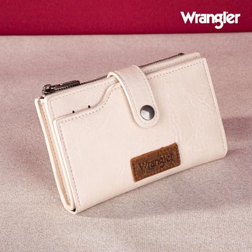 Wrangler Wallet for Women Bifold Card Holder with Zipper and ID Window - color: A-Tan