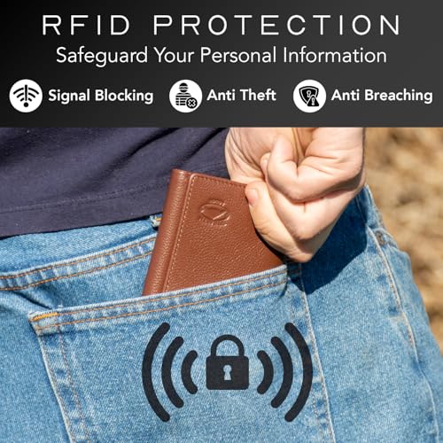 Stealth Mode Trifold Leather Wallet for Men with RFID Blocking | Brown Pebble Top Grain Napa Leather, 9 Card Slots, ID Window, Gift Box – Gift for Dad, Husband, or Son - color: Brown Pebble