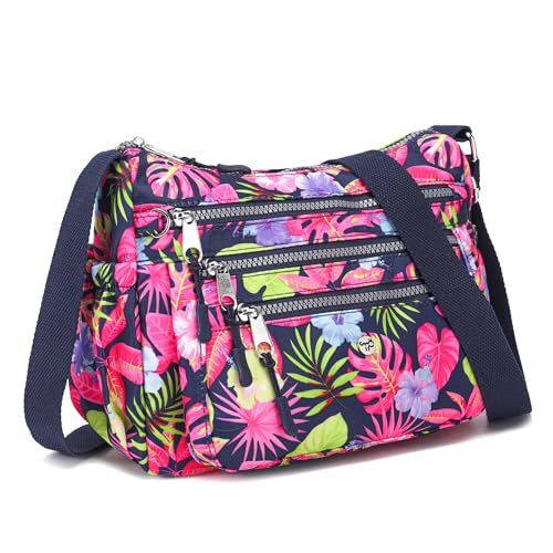 AOCINA Nylon Crossbody Bags for Women Multi Pocket Cross Body Purses - color: Colorful Leaves, size: Large