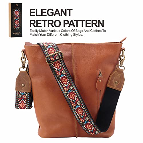 Nefelibata Purse Strap, 2" Cowhide Head Wide Shoulder Strap Adjustable Replacement,Retro Jacquard Embroidery Multi-pattern Crossbody Bag Straps for Handbag,Crossbody Bags,Shoulder Bags(Safflower) - color: Retro Embroidery Safflower