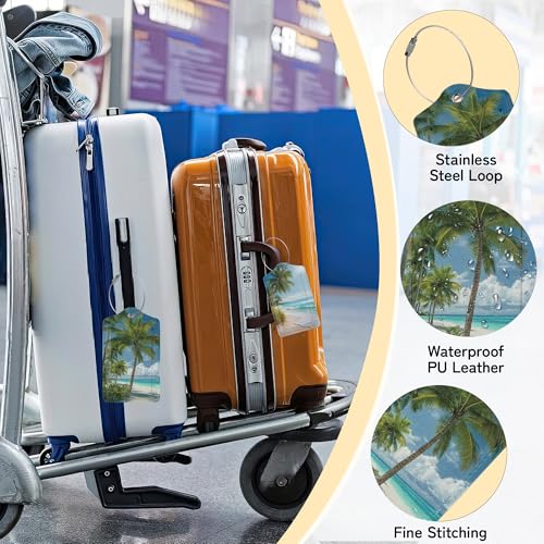 3 PCS Hawaii Summer Beach Luggage Tags,Palm Tree Suitcase Tags Privacy Cover ID Label with Stainless Steel Loop and Address Card for Travel Bag Suitcase - color: Hawaii Summer Beach Palm Tree
