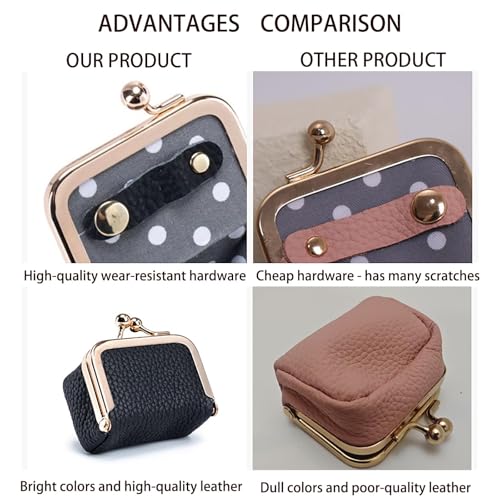Genuine Leather Mini Jewelry Box & Coin Purse for Women, Travel Jewelry Case with Kiss Lock, Holds Earrings, Rings, Necklace, Bracelet, Coins (Red-L 2.95in) - color: Red - 2.95in