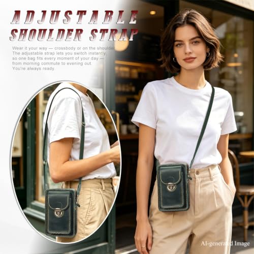 Handmade Leather Phone Holster Purse with Belt Loop, Small Crossbody Bag for Women Men, Phone Pouch With Card Wallet - color: Green