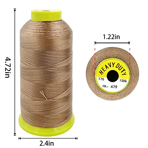 Tortoise 3 Cones Heavy Duty Thread of 2000 Yards Each Spool UV Resistant High Strength Thread # 69 T70 Size 210D/3 for Upholstery,Leather,Purses,Outdoor,Beading,Canvas Color Differ Brown - color: Differ Brown